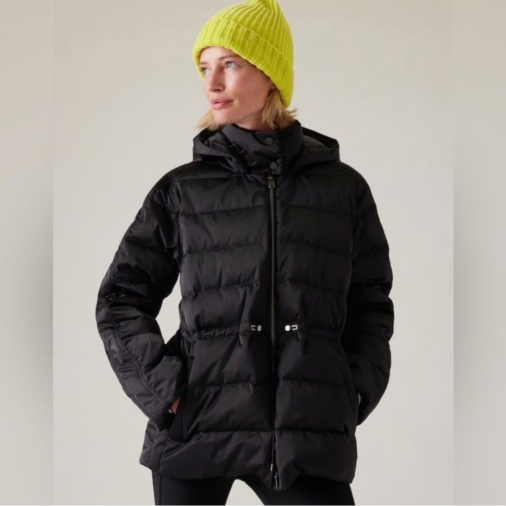 ATHLETA Pursuit Sateen Down Puffer Coat Black Size XL